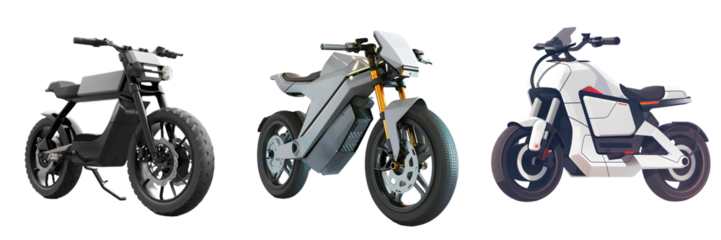 Electric and futuristic motorcycle isolated on a white background, png
