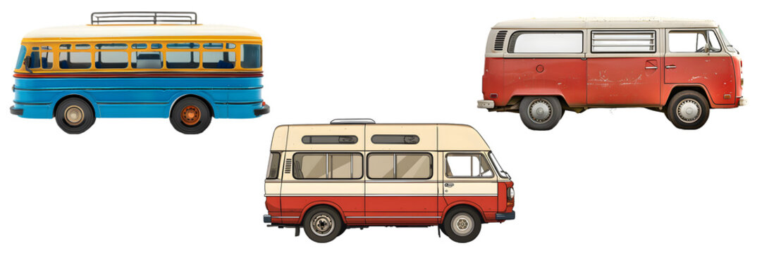 Retro bus isolated on a white background, png