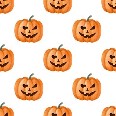 Seamless pattern  watercolor ghost.Cute hand drawn illustration.Background for Halloween design.Pink candies,wallpaper, pumpkin