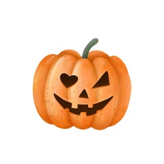 Watercolor Cute spooky Halloween pumpkin  hand drawn illustration of happy spirit, symbol,icon