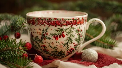 Cup adorned with Christmas decor