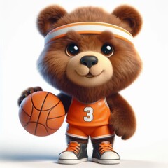 Fototapeta premium Cute bear 3d character wearing basketball clothes is posing. isolated on white background.