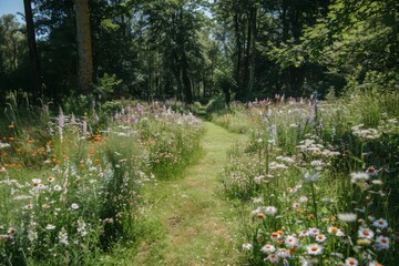 Meadow with wildflowers and tall grass creating a serene and natural landscape © VR