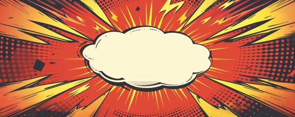 Retro comic book style explosion with blank speech bubble for text