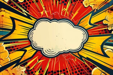 Colorful comic book style bursting background with blank speech bubble