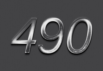 Chrome metal 3D number design of 490 on grey background.