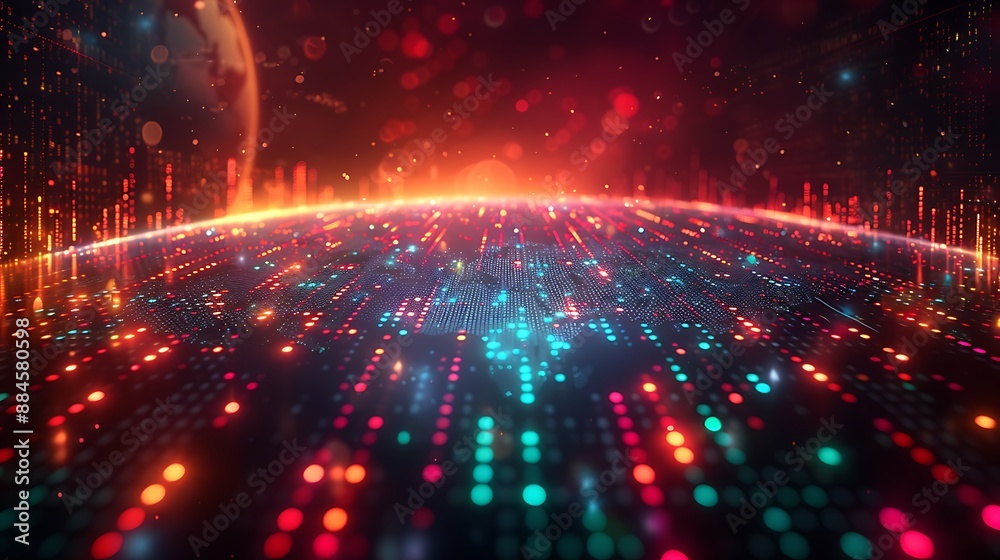 Wall mural futuristic abstract stocks marketing and technology background featuring an array of colorful lights