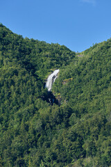Waterfall from the Norwegian Scenic Route of the Gaularfjellet Mountains in July 2024.