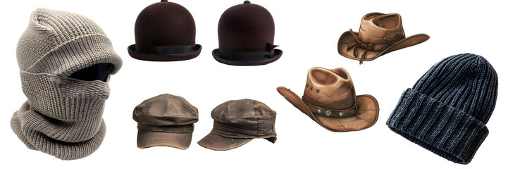 Woolen knit balaclava for extreme cold weather protection, isolated on a white background, png