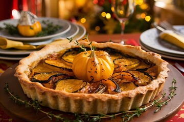 squash and caramelized onion tart Christmas dinner food