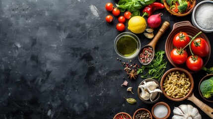 A Tabletop Still Life of Fresh Ingredients for Italian Cuisine