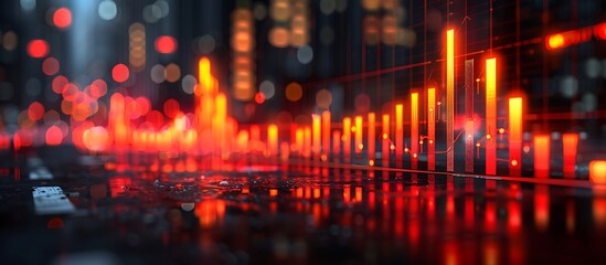 An engaging bar graph illustrating an impressive rise in stock values, featuring bars shifting from rich red to bright yellow, signaling exceptional market performance.