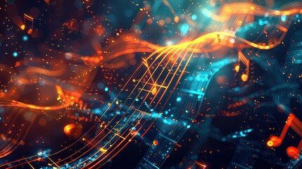 Obraz premium Abstract Music Notes in Vibrant Orange and Blue