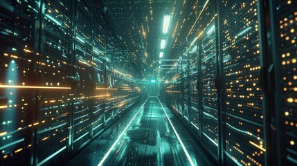 Futuristic Server Room with Glowing Lights