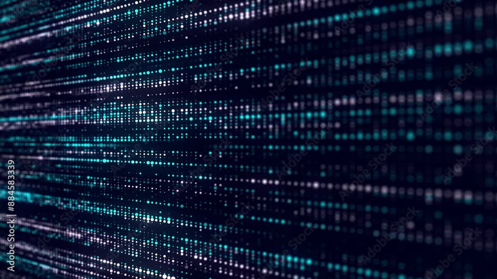 Fototapete Futuristic blue dots background. Abstract glitch background. Corrupted binary code. Technology of many glowing particles. Artificial intelligence. Big data visualization. 3d rendering.