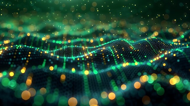 A dynamic scatter plot illustrating a robust positive correlation between stock prices and trading volume, featuring green and yellow data points highlighting increased investor activity.