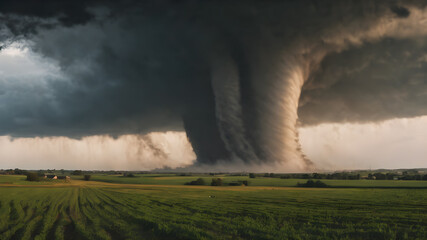 A Massive Tornado Twisting Through a Rural Landscape. Generative AI