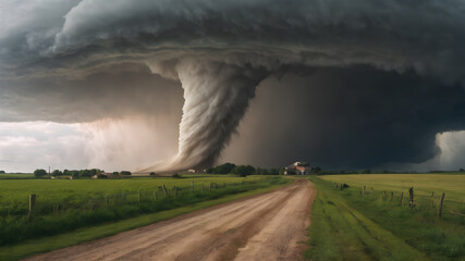 Obraz premium A Massive Tornado Twisting Through a Rural Landscape. Generative AI