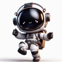 A sweet 3D small astronaut boy mascot character in a spaceman suit, shown standing, posing, walking, and floating in space, against a white background