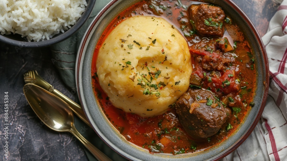 Poster Beef Stew with Dumplings and Rice