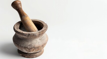 Isolated mortar grinder on white background for copy space