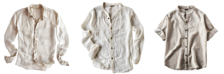 Lightweight linen shirts in neutral tones - isolated on a white background, png
