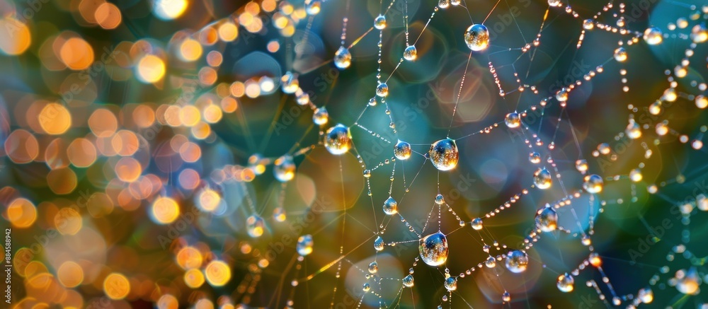 Wall mural Dewdrops on a Spider Web