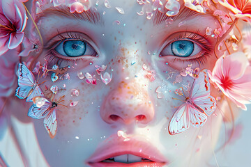 Fairy Face with Flowers and Butterflies