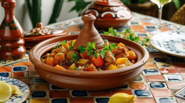Traditional Moroccan Tagine with Lamb and Vegetables
