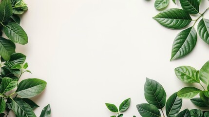 Layout of green leaves with empty white space