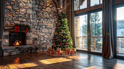 Festlich geschm&uuml;ckter Tannenbaum zu Weihnachten. Weihnachtsstimmung zuhause