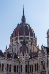 Obraz premium A Budapest Hungarian parliament building near the Donau river at the noon