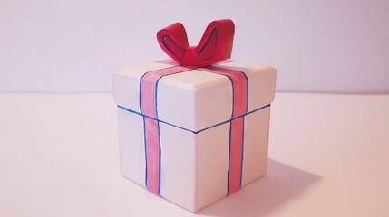 Obraz premium A white box adorned with a red ribbon and bow sits on a white surface