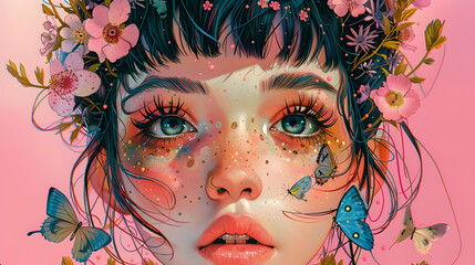 Whimsical Portrait with Butterflies