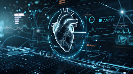 Futuristic Medical Research in Cardiac Cardiology Health Care along with Diagnostic Vital Infographic Biometrics using Clinical and Hospital Stethoscopes.Generative AI	
