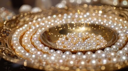 Pearl Jewelry on Golden Plate