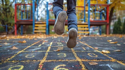 Children playing hopscotch in a cheerful and vibrant playground