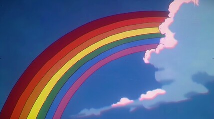 Obraz premium A rainbow with a bird in flight and a cloud behind it