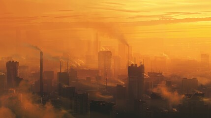 Obraz premium Industrial Cityscape at Sunset