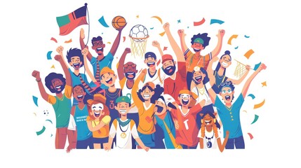 Joyful Crowd of Diverse Fans Celebrating a Victory