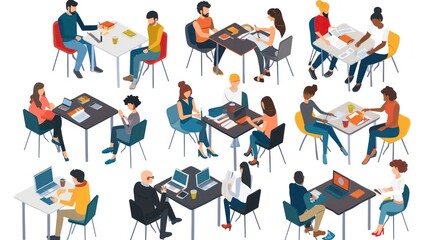 Group of People Working and Socializing in a Cafe