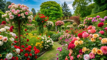 Naklejka premium A garden filled with blooming roses.