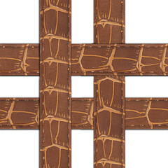 Seamless isolated png photo of alligator leather brown colored belt mesh pattern on transparent background.