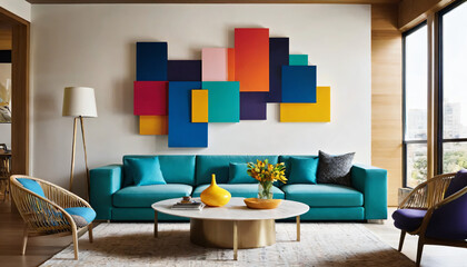 Bold shapes and vibrant colors converge, creating a modern masterpiece that transforms walls into art.