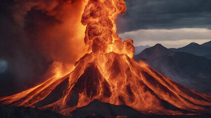 Fototapeta premium Power of Volcanic Eruption, eruption of the volcano. Generative AI