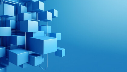 3d Abstract geometric background with blue 3d cubes with copy space