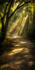 Fototapeta premium Trilha na floresta iluminada pelo sol