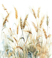 Obraz premium wheat ears isolated on white background in watercolor painting style