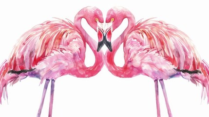 Obraz premium Adoring Flamingo Pair in Pastel Pink on White Backdrop, Summertime Sweethearts