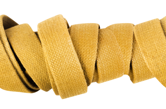 Seamless isolated png photo of beige colored braided cloth belt on transparent background.